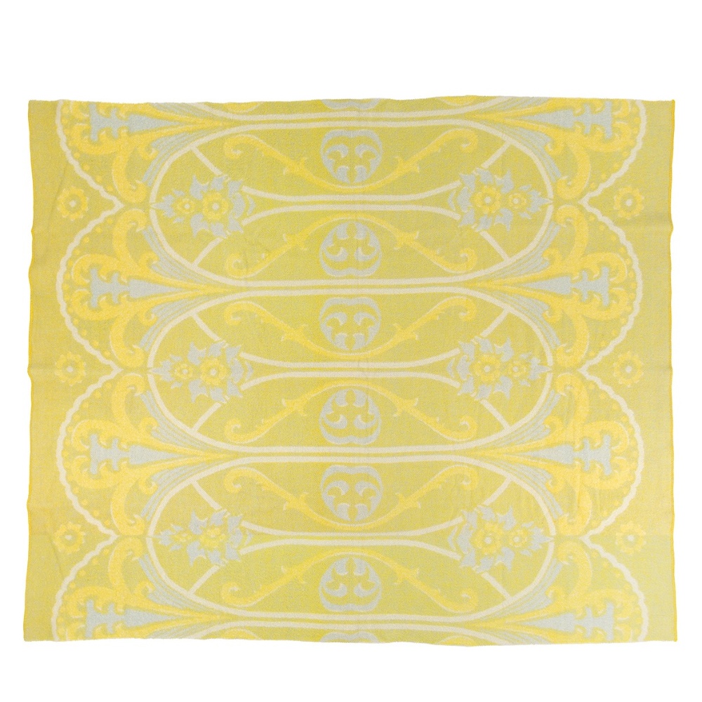 Orr Health Vintage Art Deco Wool Blanket, Reversible, Green and Yellow Pattern